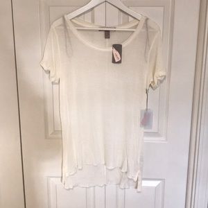 NWT Sheer Cream HiLow Tee